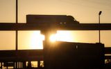 Sunset through an I-10 elevated interchange in El Paso Texas