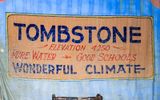 Tombstone sign on the theater curtain at the Bird Cage Theater in Tombstone AZ
