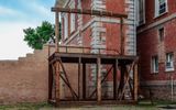 Gallows, where five men were hanged for murders in Bisbee, at the Tombstone Courthouse in Tombstone AZ