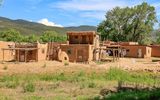 Structures near the creek, Rio Pueblo de Taos, in Taos Pueblo