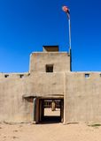 U.S. flag flies above the entrance to the fort in Bents Old Fort NHS