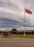 The British flag flies over the fort courtyard in Fort Macleod