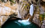 Wide view of Lower Falls in Johnston Canyon in Banff NP