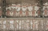Huaca de la Luna red artwork in wall - red not seen at Chan Chan