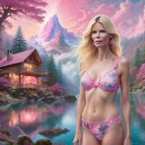 Claudia Schiffer  in a Pink printed Bikini top and a Pink printed Slip on a lake 4.jpg