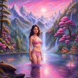Selena Gomez in a Pink Bikini top and a Pink Slip on a lake 1.jpg
