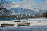 Kitsilano Beach and distant Crown Mountain...high tide, fresh snow