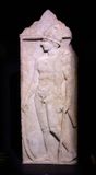 Istanbul Arch. Mus. Funerary stele Soldier 430-420 BCE Pella (Greece) 3598b.jpg