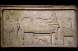 Istanbul Archaeology Museum Funerary relief with symposium scene, Marble, 470-460 BCE Thasos (Greece) 3596.jpg