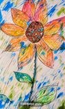Yellow sunflower pen and ink
