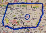 Detail of the 18me; in black, the area walked and pictured.  