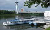 Day cruiser Martin at Pontoon 1 in front of UFO Tower SNP Bridge