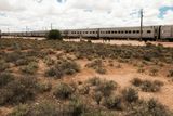 Indian Pacific train stretches through Cook on the Nullarbor Plain