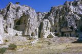 Christian chapels and cells carved from soft volcanic rock at Goreme, Cappadocia, Turkiye