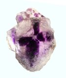 32 mm specimen from Inner Mongolia showing purple dodecahedron faces truncating early octahedron, enveloped in cube-octahedron