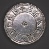 Silver penny of Eadmund (939-946), coeval with the Anlaf penny of York and imitated o the reverse of that coin