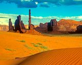 Totem Pole and dunes, Monument Valley, Navajo Tribal Park, AZ/UT