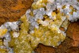 Adamite, calcite, and limonite, Durango, Mexico