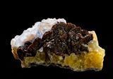 Sphalerite on  Blue Fluorite, and Yellow Fluorite, Cave-in-Rock, IL