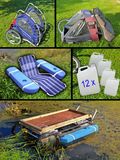 Ramasse algues construit avec des objets ramasss sur la route ( 2 carrosses denfant 1 chaise flottante 12 bidons )