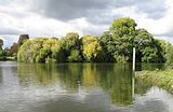 Glovers Island is underwater at high tide, only the trees are out of the river.