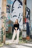 Shays lifestyle and urban senior picture at Fountain Square in Indianapolis