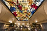 Stained glass ceiling in restaurant