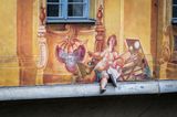 The artists calling card on the side of the Rathaus.
