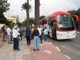 Exiting the bus for our first walking tour of Tangier