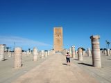 Ruins of unfinished mosque with Hassan Tower in the background