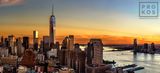 PANORAMIC VIEW OF WORLD TRADE CENTER AND HUDSON RIVER AT SUNSET