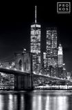 Brooklyn Bridge And Lower Manhattan Skyscrapers At Night (B&W)