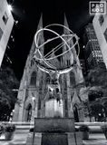 Rockefeller Center Atlas And St. Patrick’s Cathedral At Night (B&W)