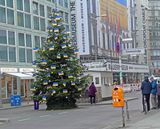 Christmas tree with Ukranian Flags at Checkpoint Charlie in Berlin