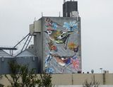 Artwork on grain storage in the port of Reykjavik, Iceland