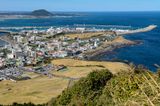 Looking down Seongsan-Ri from Seongsan Ilchulbong, Jeju Island