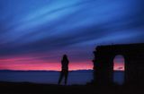 Sunset from St Peters Church Heysham, towards the Lake District. 