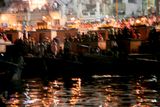 Impression of Ganga Aarti, from the Ganges, Varanasi, India