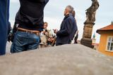 At the Wall of Charles Bridge, Prague, Czechia