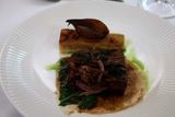 SLOW COOKED SMOKED BEEF CHUCK, CELERIAC AND BLUE CHEESE GRITS WITH GLAZED ONION