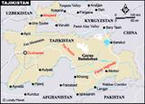 Tajikistan map with the star indicating Dushanbe.
