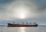 Faint Sunbow Beyond Great Lakes Freighter DSCN118017