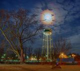Wolf Moon With Lunar Corona Over Water Tower 90D49686-90