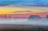 Old Barn In Dawn Ground Fog 90D80553-7
