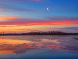 Crescent Moon Beyond Thawing Irish Creek At Sunrise DSCN160478