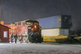 Eastbound Train Crew Change On A Snowy Night 90D106526