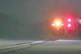 Night Train Arriving In Snow Squall 90D137928