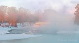 Duck Island Footbridge In Steam Fog At Sunrise 90D144556