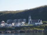 Hammerfest church with avalanche stoppers above