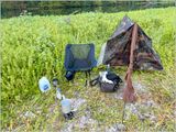 My setup; I need a much better tent and mattress pad! (2025-09-03,04,05)